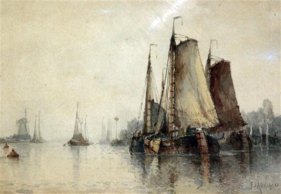 Frederick James Aldridge (1850-1933) Shipping in harbour, 7 x 10.5in.